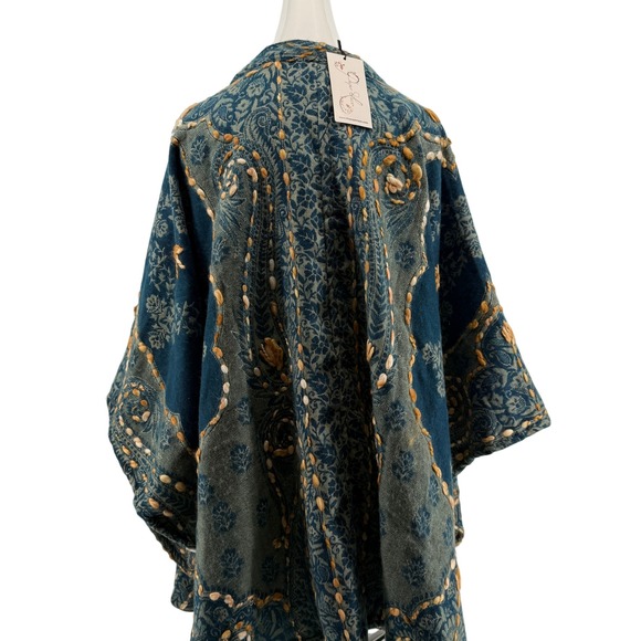 Paper Lace Womens One Size Poncho Style Cardigan Boho Embroidered  Woven Indian - Picture 7 of 13
